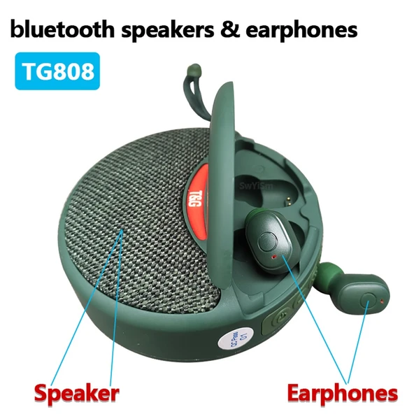 T G TG808 2si1 Arada Mini Kablosuz Bluetooth Hoparlör ve Kulaklık Yeşil - 5