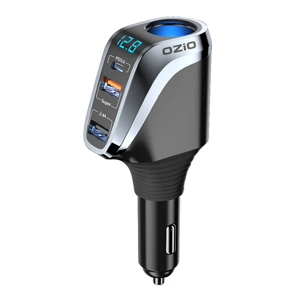 Ozio DY48TC 188W Çift Portlu Çok Fonksiyonlu Araç Şarj Cihazı Type-C ve USB Gümüş