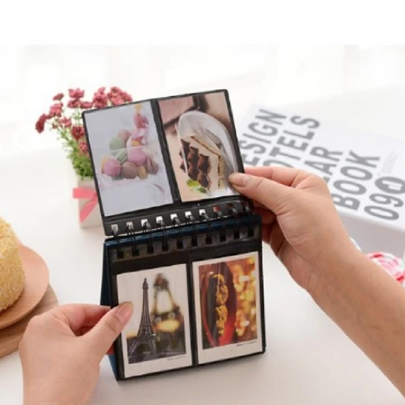 Masaüstü Takvim Stili Siyah Mini Fotoğraf Albümü 3 İnç 68 Fotoğraf Kapasiteli - 4