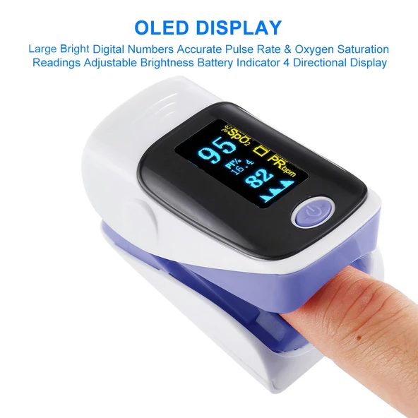 AB 80 Hassas Parmak Nabız Oksimetresi Kan Oksijen Monitörü Mor - 8