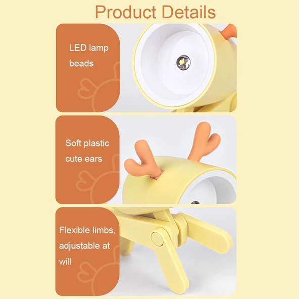 TL 23 LED Mini Katlanabilir Masa Lambası Geyik Desenli Gri - 6
