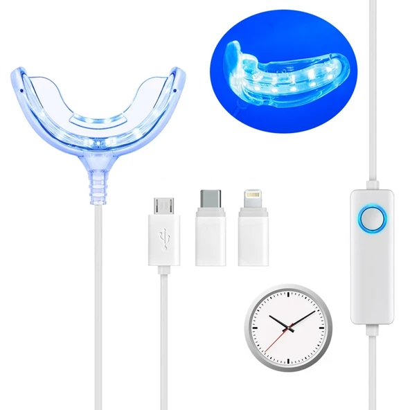 Kablolu 25 Dakika Zaman Ayarlı 16 LED Diş Beyazlatma Cihazı Beyaz