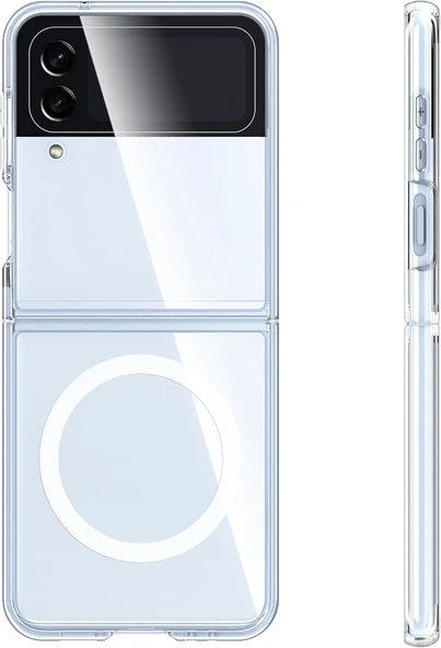 Samsung Galaxy Z Flip 3 Uyumlu Kamera Korumalı Magsafe Wireless Şarj Özellikli Şeffaf Silikon Kılıf - Resim 2