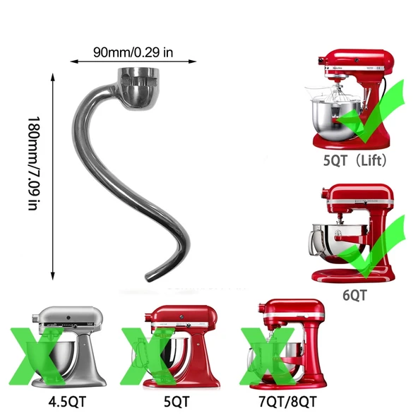 KitchenAid Stand Mikser 6QT Hamur Kancası Paslanmaz Çelik Aksesuar - 2
