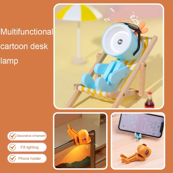 TL 23 LED Mini Katlanabilir Masa Lambası Geyik Desenli Gri - 4