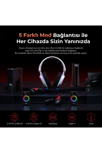 Havit Gamenote Fuxi-H7 RGB Kablosuz Gaming Oyuncu Kulaklığı - Resim 8