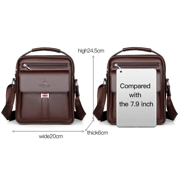 WEIXIER D244 Erkek Omuz Çantası Büyük Kapasiteli İş Retro Postacı Çantası Kahverengi - 3