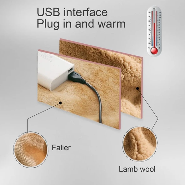 5V USB Elektrikli Battaniye Çok Fonksiyonlu El Isıtıcı Diz Pedi Flanel Battaniye 60x80cm Deve Tüyü - 3