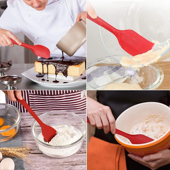 Mutfak Silikon Krema Kek Spatulası Karıştırma Kazıyıcı Fırça Tereyağı Mikser Fırçası Pembe - 7