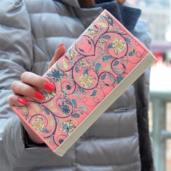 Moda Bayan Deri Clutch Çanta Uzun Karikatür Cüzdan Karpuz Kırmızısı - 9