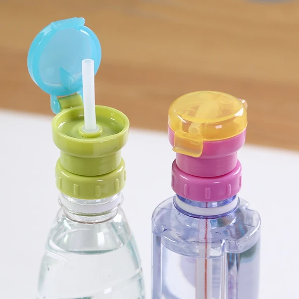 Çocuk Taşınabilir Şişe İçecek Pipeti Mavi Taşma ve Ezilme Önleyici Yedek Kapak - 8