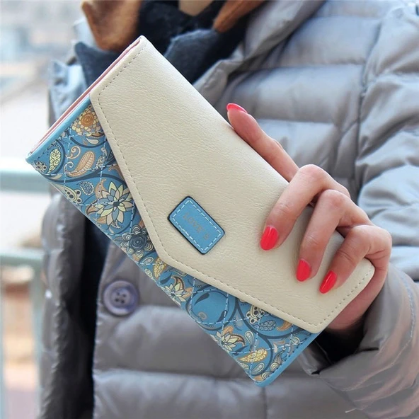 Moda Bayan Deri Clutch Çanta Uzun Karikatür Cüzdan Karpuz Kırmızısı - 4