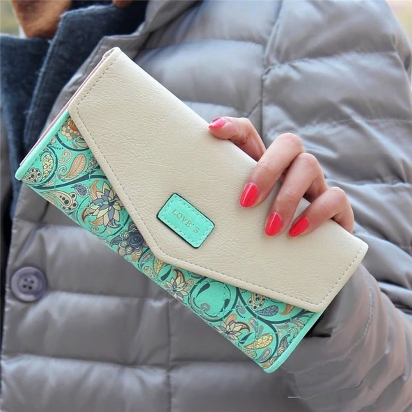 Moda Bayan Deri Clutch Çanta Uzun Karikatür Cüzdan Karpuz Kırmızısı - 5