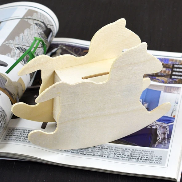Sevimli Çocuk DIY Ahşap Truva Kumbara 14.8x11 cm - 5