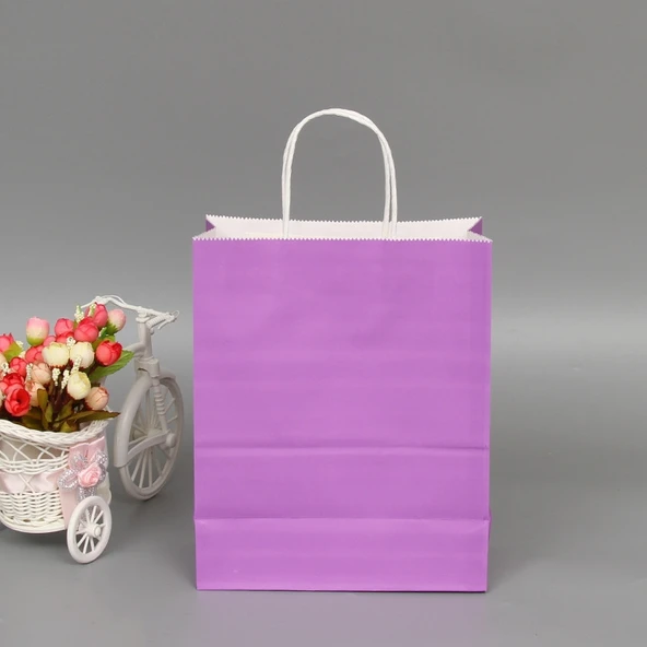 Mor Renkli 12x15x6 cm Kulplu Kraft Kağıt Çanta 10'lu Set - Düğün Doğum Günü Hediyelik - 3