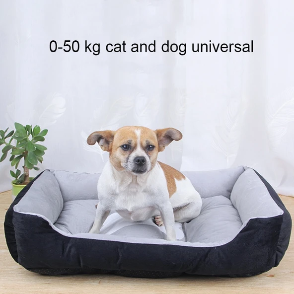 Köpek Kemik Desenli Büyük Yumuşak Sıcak Evcil Hayvan Yatak Minderi Siyah Gri 70x50x15 cm - 7