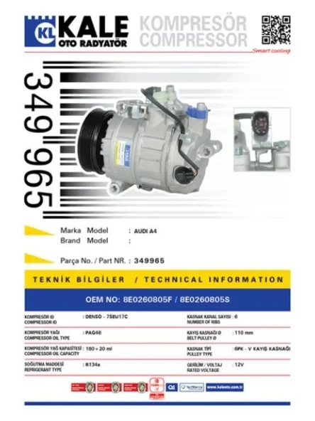 KLIMA KOMPRESORU AUDI A4 0105 [6PK V KAYIS KASNAGI] [110mm]