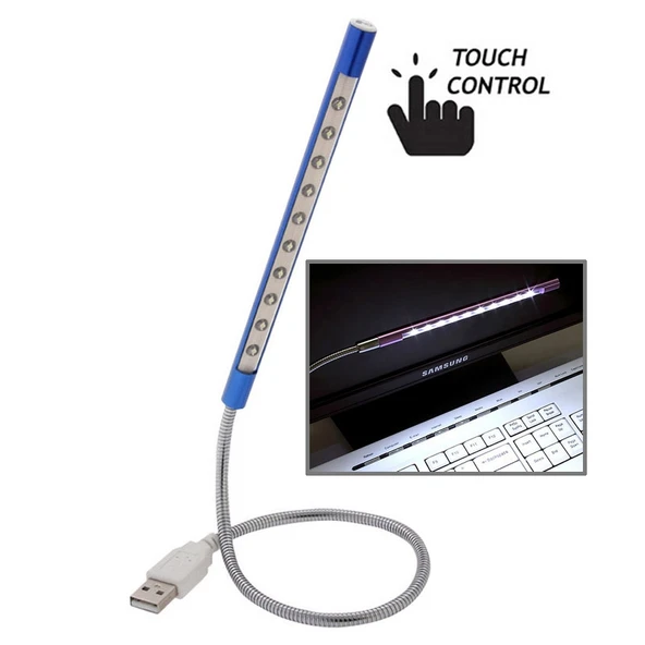 Taşınabilir Dokunmatik Anahtarlı USB LED Lamba 10 LED 1W Beyaz Işık Mavi