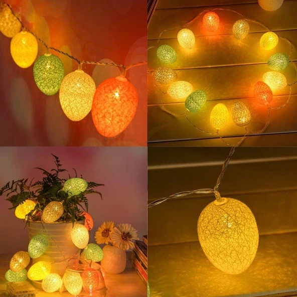 Pilli 1.8 Metre 10 LED Mor Pamuk İpli Yumurta Şeklinde Lamba Zinciri Paskalya Tatili Parti Dekoratif Işık - 3