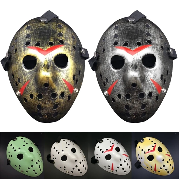 Halloween Parti Kalınlaştırılmış Jason Maskesi Altın Renk - 5