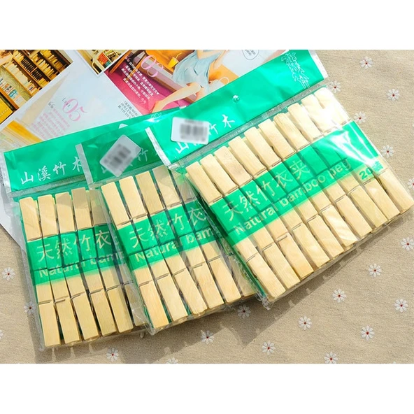 100 Adet Çok Fonksiyonlu Mini Bambu Mandal Çamaşır Askısı Klipsi - 8