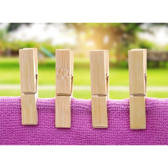 100 Adet Çok Fonksiyonlu Mini Bambu Mandal Çamaşır Askısı Klipsi - 12