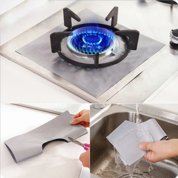 4'lü Gazlı Fırın Yüzeyi Ultra İnce Elyaf Malzeme Ocak Koruyucu Temizlik Pedi 27x27 cm Gümüş - 7
