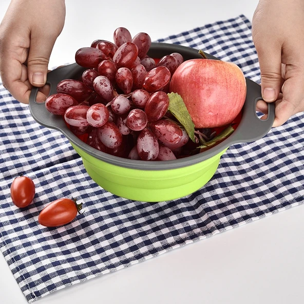 Katlanabilir Sebze Meyve Saklama Sepeti Organizer Drenajlı L Boy 29.5x23.5x10cm Yeşil - 5