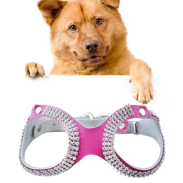 Renkli Deri Köpek Göğüs Tasması Magenta S