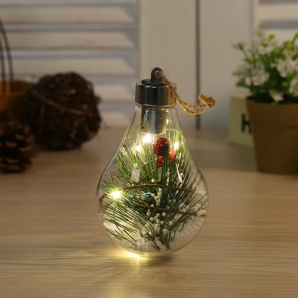 2 Adet LED Şeffaf Plastik Noel Ampul Topu Ağacı Süsü Stil 2