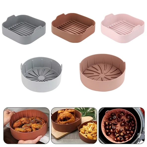 Hava Fritözü Silikon Izgara Tavası Aksesuarı Yuvarlak 19 cm Gri - 4