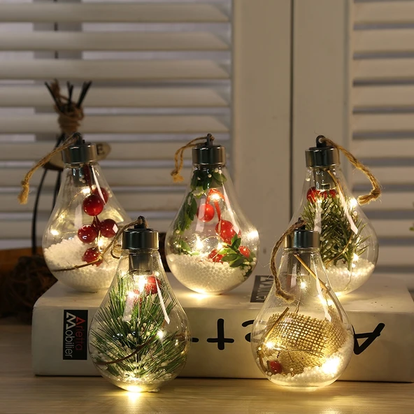 2 Adet LED Şeffaf Plastik Noel Ampul Topu Ağacı Süsü Stil 2 - 6