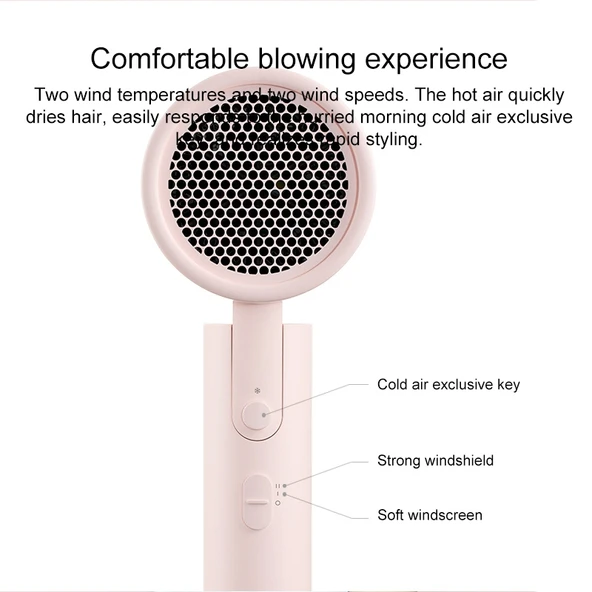 Orijinal Xiaomi Mijia H100 Negatif İyonlu Taşınabilir Elektrikli Saç Kurutma Makinesi Pembe ABD Fişli - 3
