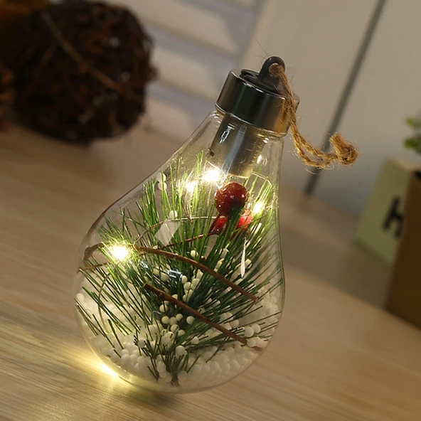 2 Adet LED Şeffaf Plastik Noel Ampul Topu Ağacı Süsü Stil 2 - 2