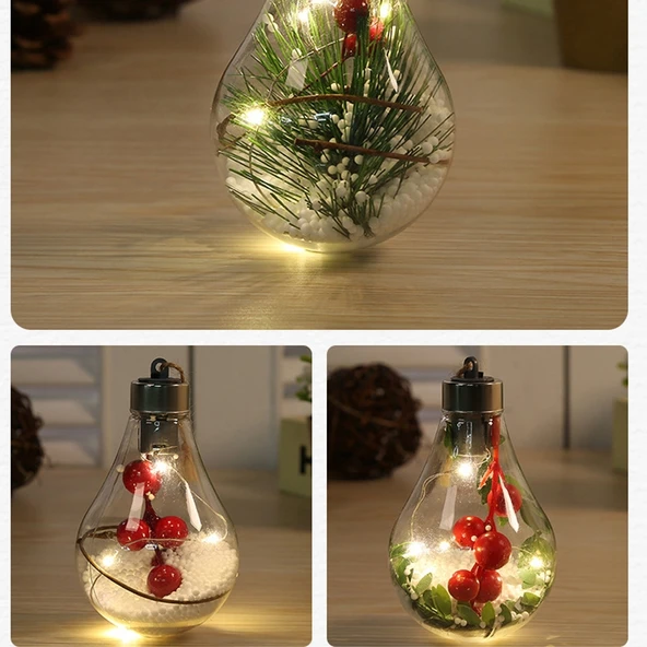 2 Adet LED Şeffaf Plastik Noel Ampul Topu Ağacı Süsü Stil 2 - 5