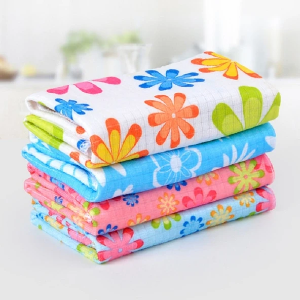 4 Parça Mikrofiber Baskılı Çiçek Desenli Temizlik Bezi Seti 30x40 cm - 2