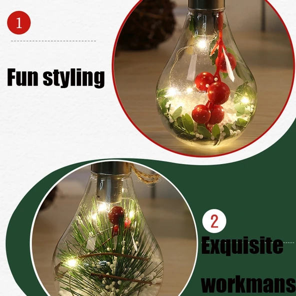 2'li LED Şeffaf Plastik Noel Ampul Topu Ağacı Süsü Stil 5 - 3