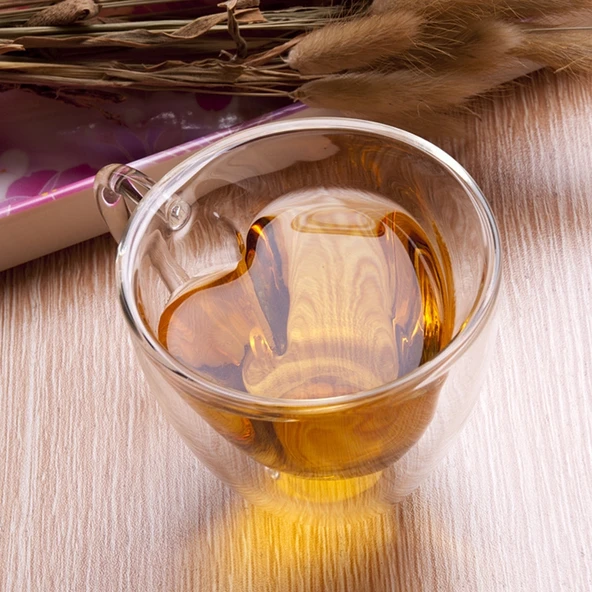 Kalp Şeklinde Çift Katmanlı Isıya Dayanıklı Cam Kupa 240ml - 3