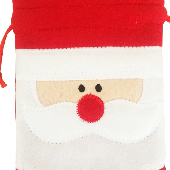 3 Parça Noel Baba Desenli Yılbaşı Şampanya Şişesi Kılıfı Peluş Masa Süsü - 4