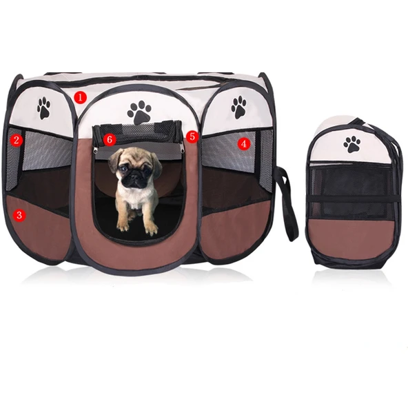 Moda Oxford Kumaş Su Geçirmez Katlanabilir Sekizgen Köpek Çadırı Açık Mavi 73x73x43 cm - 9