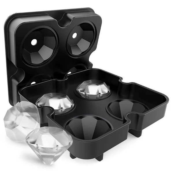 4 Bölmeli Elmas Şekilli 3D Silikon Buz Kalıbı ve Çikolata Kalıbı - 2
