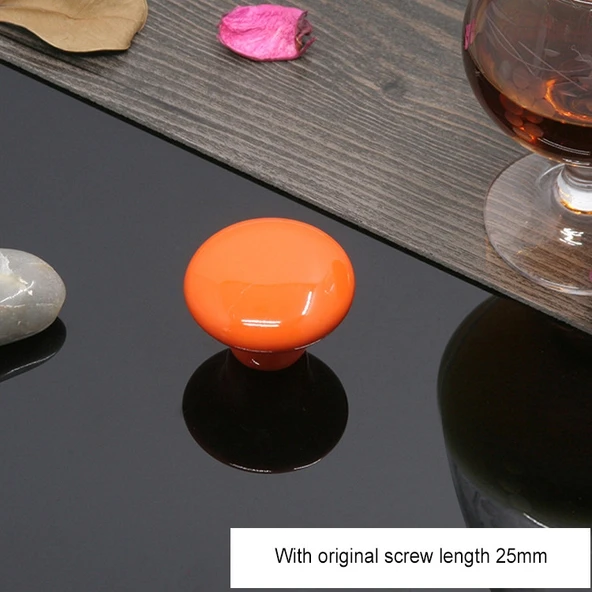 38mm Modern Edebiyat Renkli Sırlı Seramik Dolap Çekmece Kulpu Turuncu - 2