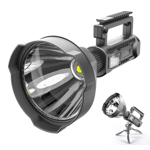 W590 P50 10W Şarjlı Güçlü LED El Feneri 4 Modlu Tripodlu Outdoor Arama Işığı