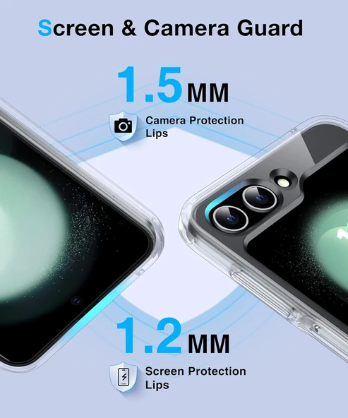 Samsung Galaxy Z Flip 5 Uyumlu Kamera Korumalı Magsafe Wireless Şarj Özellikli Şeffaf Silikon Kılıf - Resim 5