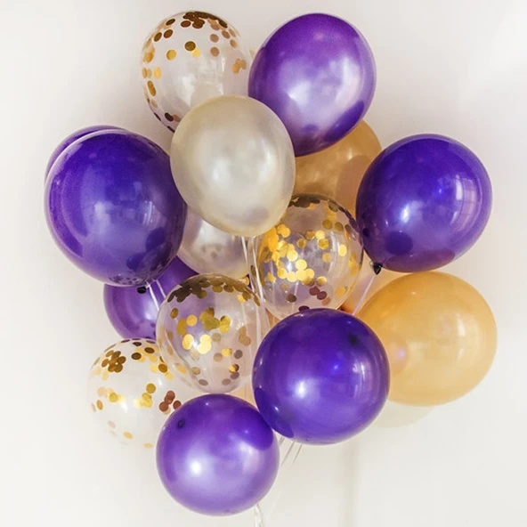 5'li 12 İnç Şeffaf Altın Pul Konfeti Balonları - Düğün ve Parti Süslemesi - 8