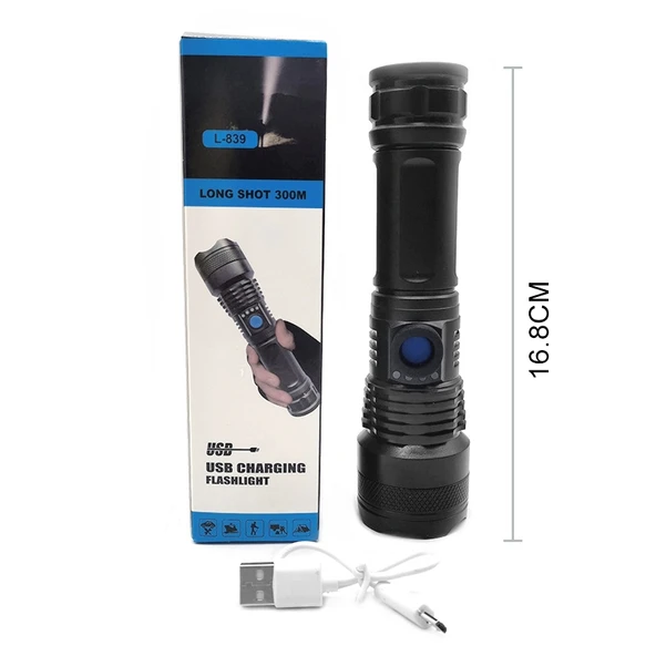 L 839 USB Şarjlı Mini Taşınabilir XPE Parlak LED El Feneri - 8