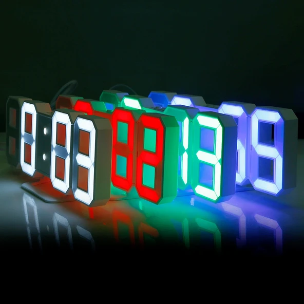 Çok Fonksiyonlu Büyük 3D LED Dijital Duvar Alarm Saati Yeşil - 10