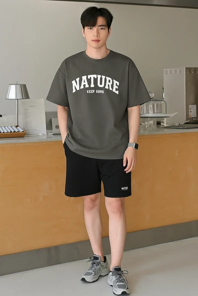 Erkek Tişört Baskılı Oversize T-shirt Pamuklu Tişört NATURE-OVERSİZE - 6