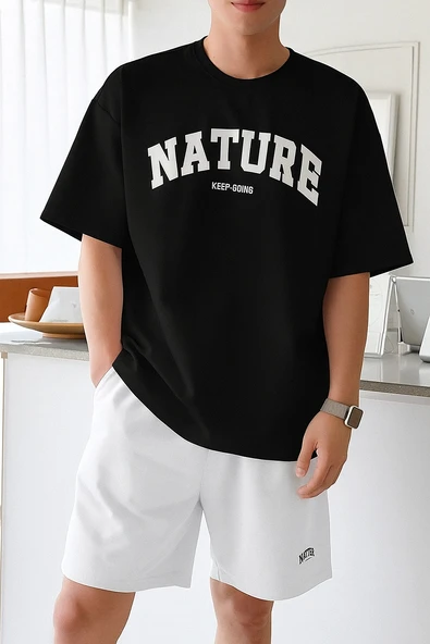 Erkek Tişört Baskılı Oversize T-shirt Pamuklu Tişört NATURE-OVERSİZE - 10