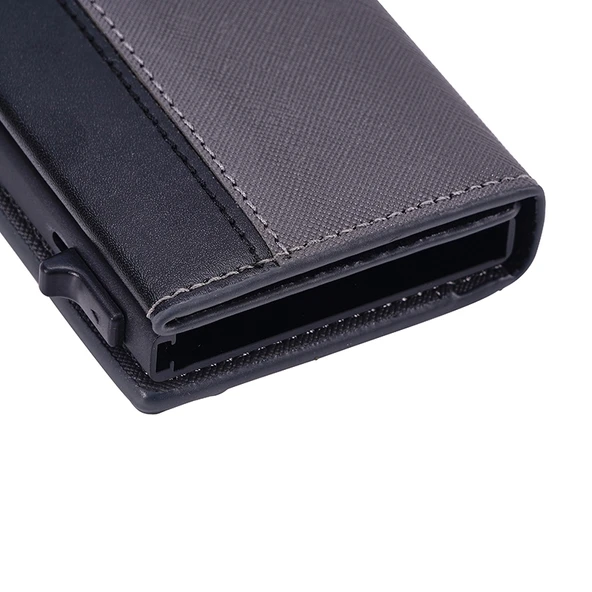 FY2409 Model Gri RFID Manyetik Koruyucu Üç Katlı PU Deri Kartlık - 7
